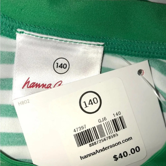 Hanna Andersson girls green white striped floral rash guard NWT SZ 140 10 - Picture 3 of 3